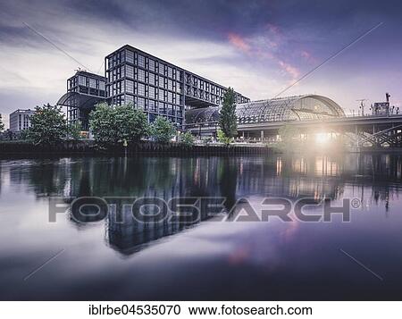 Stock Image - Berlin main station, evening sky, Berlin, Germany, Europe. Fotosearch