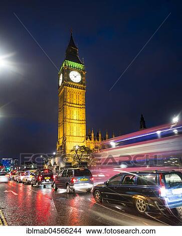 Picture - Big Ben, Houses of Parliament, Light Traces, Night Scene, City of Westminster, London, Region London, England, Great Britain. Fotosearch