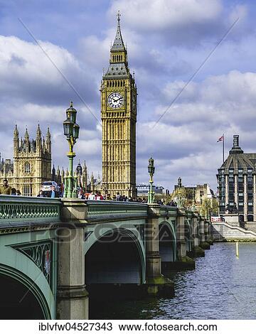 Stock Image - Big Ben, Westminster Bridge, Houses of Parliament, River Thames, London, England, UK. Fotosearch