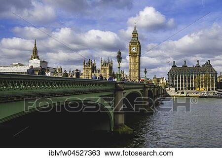 Stock Image - Big Ben, Westminster Bridge, Houses of Parliament, River Thames, London, England, UK. Fotosearch