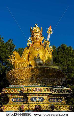 Big golden statue of Padmasambhava at back of Swayambhunath temple, Kathmandu, Nepal, Asia View Large Photo Image Stock Image - Big golden statue of Padmasambhava at back of Swayambhunath temple, Kathmandu, Nepal, Asia. Fotosearch