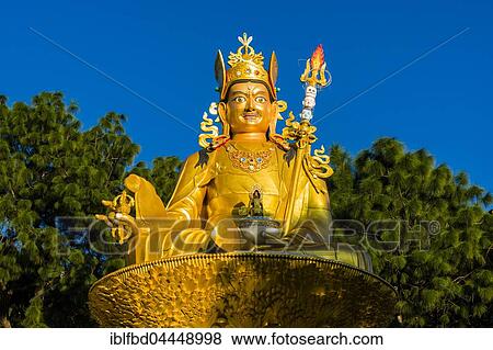 Big golden statue of Padmasambhava at back of Swayambhunath temple, Kathmandu, Nepal, Asia View Large Photo Image Stock Photo - Big golden statue of Padmasambhava at back of Swayambhunath temple, Kathmandu, Nepal, Asia. Fotosearch