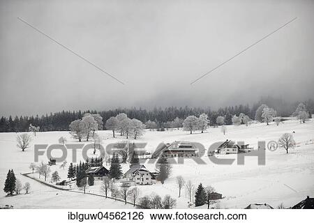 Stock Photograph - Black Forest houses in winter, Hofsgrund, Schauinsland, Black Forest, Baden-Württemberg, Germany, Europe. Fotosearch