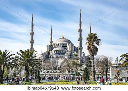 Stock Photo - Blue Mosque, Sultan Ahmet Camii, Sultan Ahmed Park, Sultanahmet, European Side, Istanbul, Turkey, Asia. Fotosearch