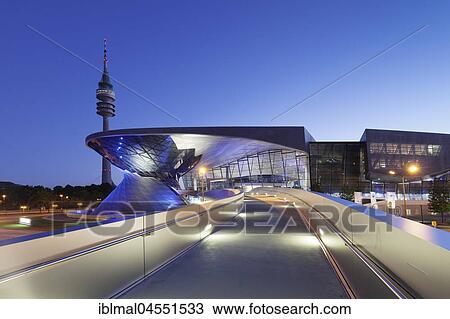 BMW World with television tower at the Olympiazentrum, Mittleren Ring, Munich, Upper Bavaria, Germany, Europe View Large Photo Image Stock Image - BMW World with television tower at the Olympiazentrum, Mittleren Ring, Munich, Upper Bavaria, Germany, Europe. Fotosearch