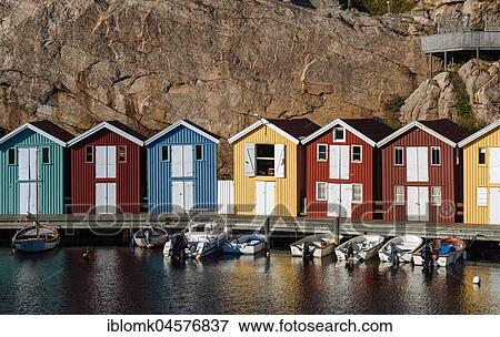 Boats and colourful boathouses in the harbour of Smögen, Smögenbryggan, Västra Götalands Län, Bohuslän, Sweden, Europe View Large Photo Image Stock Photo - Boats and colourful boathouses in the harbour of Smögen, Smögenbryggan, Västra Götalands Län, Bohuslän, Sweden, Europe. Fotosearch