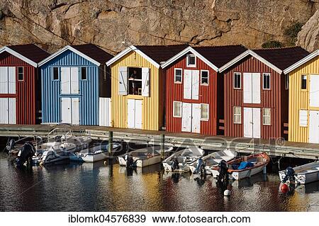 Boats and colourful boathouses in the harbour of Smögen, Smögenbryggan, Västra Götalands Län, Bohuslän, Sweden, Europe View Large Photo Image Stock Photo - Boats and colourful boathouses in the harbour of Smögen, Smögenbryggan, Västra Götalands Län, Bohuslän, Sweden, Europe. Fotosearch