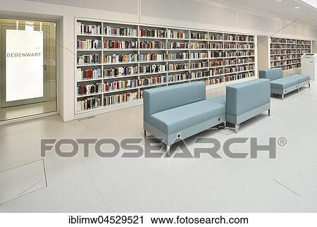 Stock Image - Bookshelves, public library, Stuttgart, Baden-Württemberg, Germany, Europe. Fotosearch