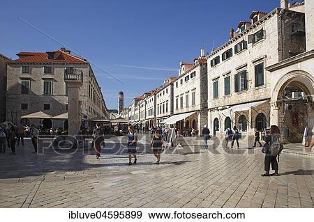 Stock Photo - Boulevard Stradun and Luza Square in the historical old town of Dubrovnik, Dalmatia, Croatia, Europe. Fotosearch