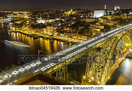 Bridge, arch bridge Ponte Dom Luis I over the Douro, Night Scene, Porto, Portugal, Europe View Large Photo Image Stock Photograph - Bridge, arch bridge Ponte Dom Luis I over the Douro, Night Scene, Porto, Portugal, Europe. Fotosearch