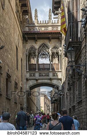 Stock Image - Bridge of Sighs, Gothic Quarter, Barri Gòtic, Barcelona, Catalonia, Spain, Europe. Fotosearch