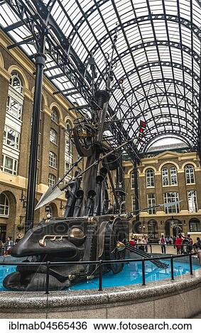 Stock Photograph - Brunnen The Navigators, Hays Galleria, shopping mall, London, England, Great Britain. Fotosearch