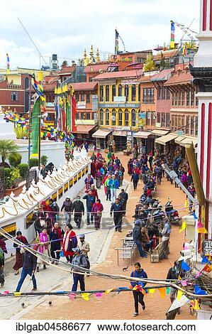 Buddhist pilgrims making the kora or ritual circumnavigation around the Boudhanath Stupa, Largest Asian Stupa, Unesco World Heritage Site, Kathmandu, Nepal, Asia View Large Photo Image Stock Photo - Buddhist pilgrims making the kora or ritual circumnavigation around the Boudhanath Stupa, Largest Asian Stupa, Unesco World Heritage Site, Kathmandu, Nepal, Asia. Fotosearch