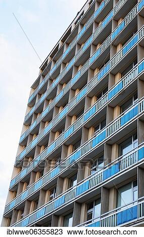 Stock Image - Building facade with balconies, Piestany, Slovakia, Europe. Fotosearch