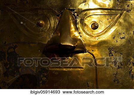 Burial gift of gold, mask, Moche culture, Museum Tumbas Reales or Museum of Sipan, Lambayeque, near Chiclayo, Peru, South America View Large Photo Image Stock Image - Burial gift of gold, mask, Moche culture, Museum Tumbas Reales or Museum of Sipan, Lambayeque, near Chiclayo, Peru, South America. Fotosearch