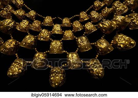 Burial gift of gold, necklace, Moche culture, Museum Tumbas Reales or Museum of Sipan, Lambayeque, near Chiclayo, Peru, South America View Large Photo Image Picture - Burial gift of gold, necklace, Moche culture, Museum Tumbas Reales or Museum of Sipan, Lambayeque, near Chiclayo, Peru, South America. Fotosearch