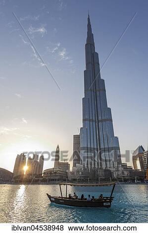 Stock Photo - Burj Khalifa Lake, Burj Khalifa, skyscraper, downtown, Dubai, United Arab Emirates, Asia. Fotosearch