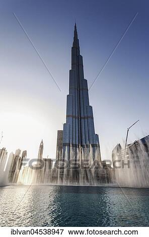 Burj Khalifa Lake, fountain show, skyscraper, downtown, Dubai, United Arab Emirates, Asia View Large Photo Image Stock Photo - Burj Khalifa Lake, fountain show, skyscraper, downtown, Dubai, United Arab Emirates, Asia. Fotosearch