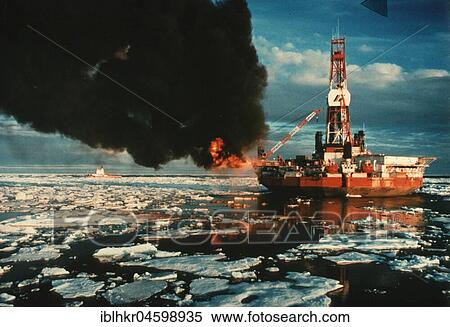 Burning drilling rig, ice floes, England, Great Britain View Large Photo Image Stock Photography - Burning drilling rig, ice floes, England, Great Britain. Fotosearch