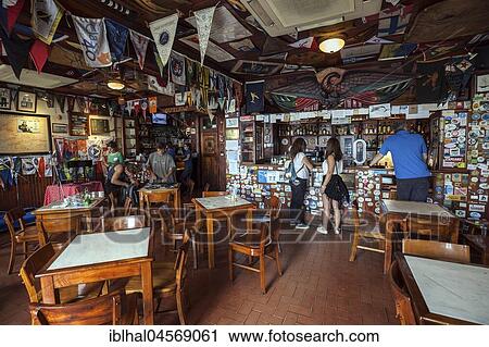 Cafe Sport, Institution for globetrotters and sailors, Interior view, Horta, Island of Faial, Azores, Portugal, Europe View Large Photo Image Stock Image - Cafe Sport, Institution for globetrotters and sailors, Interior view, Horta, Island of Faial, Azores, Portugal, Europe. Fotosearch