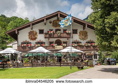 Stock Photography - Cafe Windbeutelgräfin, Ruhpolding, Chiemgau, Upper Bavaria, Bavaria, Germany, Europe. Fotosearch