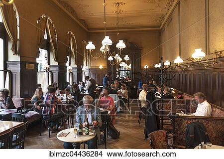 Picture - Café Sperl, interior with guests, Vienna, Austria, Europe. Fotosearch
