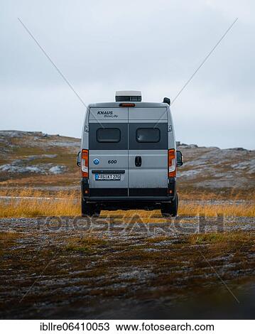 Campervan with rear view standing on parking lot near Kåfjord, North Cape, Norway, Europe View Large Photo Image Stock Image - Campervan with rear view standing on parking lot near Kåfjord, North Cape, Norway, Europe. Fotosearch