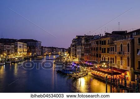 Stock Image - Canal Grande in the evening light, view from Rialto bridge, Venice, Veneto, Italy, Europe. Fotosearch