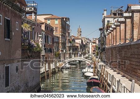 Stock Image - Canal Rio de la Fornace, district of Dorsoduro, Venice, Venice, Veneto, Italy, Europe. Fotosearch