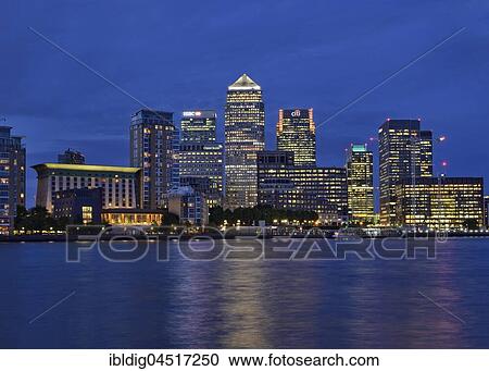 Canary Wharf, financial district, view over the Thames at night, London, United Kingdom, Europe View Large Photo Image Stock Image - Canary Wharf, financial district, view over the Thames at night, London, United Kingdom, Europe. Fotosearch