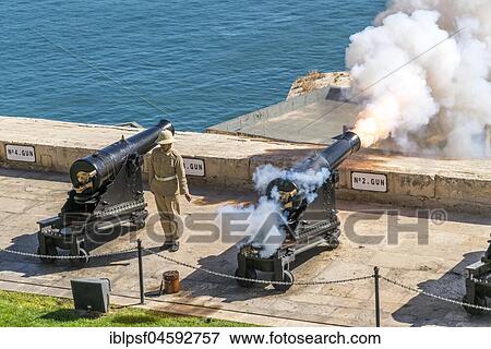 Cannon shot from the Saluting Battery in Upper Barrakka Gardens, Valletta, Malta, Europe View Large Photo Image Stock Photo - Cannon shot from the Saluting Battery in Upper Barrakka Gardens, Valletta, Malta, Europe. Fotosearch
