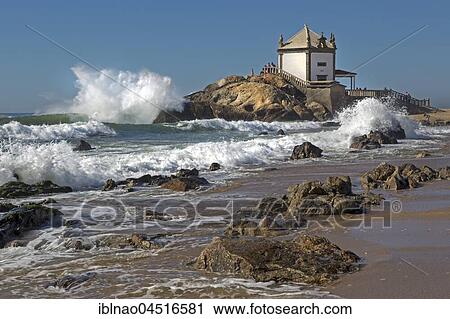 Capela do Senhor da Pedra, chapel during storm, foaming waves, Portugal, Europe View Large Photo Image Stock Image - Capela do Senhor da Pedra, chapel during storm, foaming waves, Portugal, Europe. Fotosearch