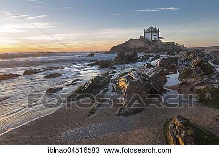 Capela do Senhor da Pedra, Chapel, rocky beach, Portugal, Europe View Large Photo Image Stock Image - Capela do Senhor da Pedra, Chapel, rocky beach, Portugal, Europe. Fotosearch