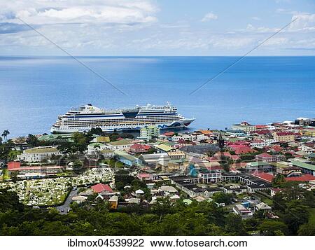 Capital Roseau and port with cruise ship, Roseau, department Guadeloupe, Dominica, Central America View Large Photo Image Stock Image - Capital Roseau and port with cruise ship, Roseau, department Guadeloupe, Dominica, Central America. Fotosearch