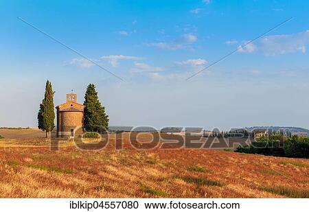 Stock Image - Cappella di Vitaleta, chapel, Val d'Orcia, Tuscany, Italy, Europe. Fotosearch