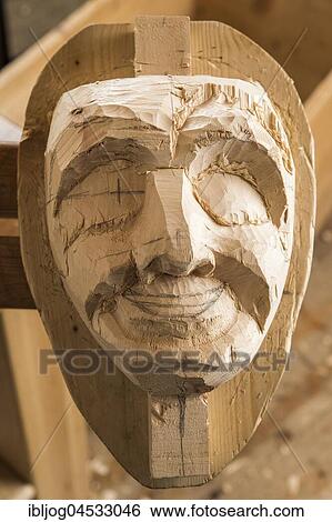 Carved face of an unfinished wooden mask, wooden mask carver, Bad Aussee, Styria, Austria, Europe View Large Photo Image Stock Photograph - Carved face of an unfinished wooden mask, wooden mask carver, Bad Aussee, Styria, Austria, Europe. Fotosearch