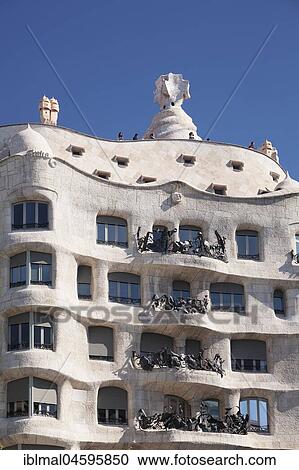 Casa Mila, La Pedrera, architect Antoni Gaudi, Modernisme, Eixample, Barcelona, Catalonia, Spain, Europe View Large Photo Image Stock Image - Casa Mila, La Pedrera, architect Antoni Gaudi, Modernisme, Eixample, Barcelona, Catalonia, Spain, Europe. Fotosearch