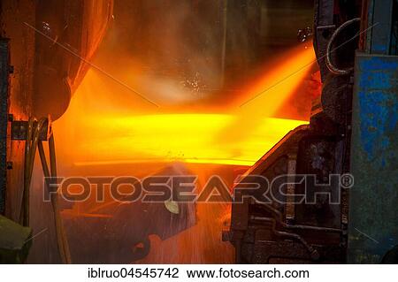 Stock Image - Casting-rolling line, ThyssenKrupp ironworks, Duisburg, Ruhr area, North Rhine-Westphalia, Germany, Europe. Fotosearch