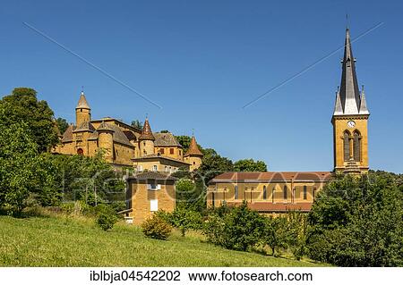 Castle and church of Jarnioux, Village of Pierres Dorées, Beaujolais, Rhone, Auvergne-Rhône-Alpes region, France, Europe View Large Photo Image Stock Image - Castle and church of Jarnioux, Village of Pierres Dorées, Beaujolais, Rhone, Auvergne-Rhône-Alpes region, France, Europe. Fotosearch