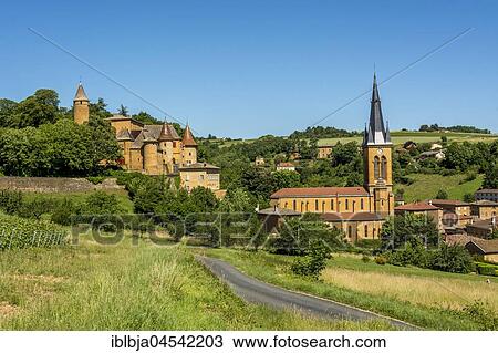 Castle and church of Jarnioux, Village of Pierres Dorées, Beaujolais, Rhone, Auvergne-Rhône-Alpes region, France, Europe View Large Photo Image Stock Image - Castle and church of Jarnioux, Village of Pierres Dorées, Beaujolais, Rhone, Auvergne-Rhône-Alpes region, France, Europe. Fotosearch