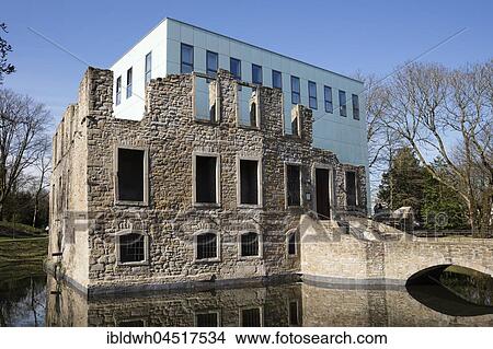 Castle ruin House Weitmar with cube, Bochum, Ruhr district, North Rhine-Westphalia, Germany, Europe View Large Photo Image Picture - Castle ruin House Weitmar with cube, Bochum, Ruhr district, North Rhine-Westphalia, Germany, Europe. Fotosearch