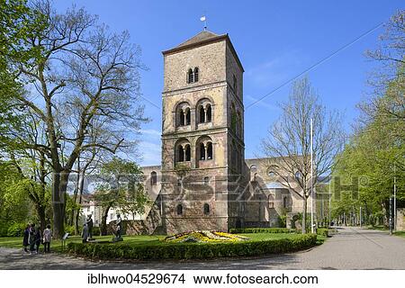 Picture - Catharine tower, bell tower, 12th century, at back ruined abbey, Hersfeld monastery, Luther site, Bad Hersfeld, Hesse, Germany, Europe. Fotosearch