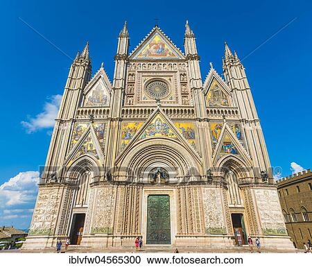 Stock Image - Cathedral of Orvieto, Cattedrale di Santa Maria Assunta, Gothic façade, Orvieto, Umbria, Italy, Europe. Fotosearch