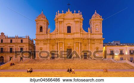 Stock Photograph - Cathedral San Nicolò, Noto, UNESO World Heritage Site, Vale di Noto, Province of Syracuse, Sicily, Italy, Europe. Fotosearch