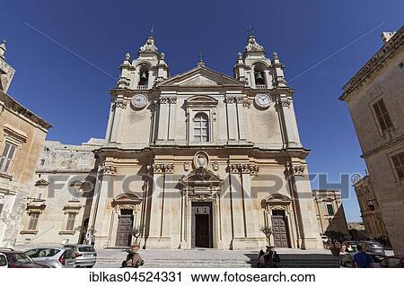 Stock Image - Cathedral San Pawel, St. Paul's Cathedral, Mdina, Malta, Europe. Fotosearch
