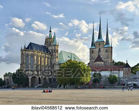 Cathedral Square with Erfurt Cathedral and parish church St. Severi, Erfurt, Thuringia, Germany, Europe View Large Photo Image Stock Image - Cathedral Square with Erfurt Cathedral and parish church St. Severi, Erfurt, Thuringia, Germany, Europe. Fotosearch