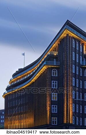 Chilehaus at dusk, Kontorhausviertel, city centre, Hamburg, Germany, Europe View Large Photo Image Stock Photo - Chilehaus at dusk, Kontorhausviertel, city centre, Hamburg, Germany, Europe. Fotosearch