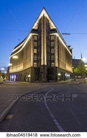 Chilehaus at dusk, Kontorhausviertel, city centre, Hamburg, Germany, Europe View Large Photo Image Stock Photo - Chilehaus at dusk, Kontorhausviertel, city centre, Hamburg, Germany, Europe. Fotosearch