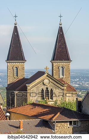 Stock Image - Church of Saint Joseph in Beaujolais, Rhone, Region Auvergne-Rhône-Alpes, France, Europe. Fotosearch