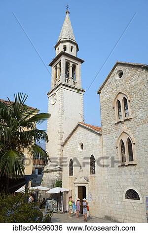 Stock Photograph - Church of St. John the Baptist, Old Town, Budva, Monte, Europe. Fotosearch